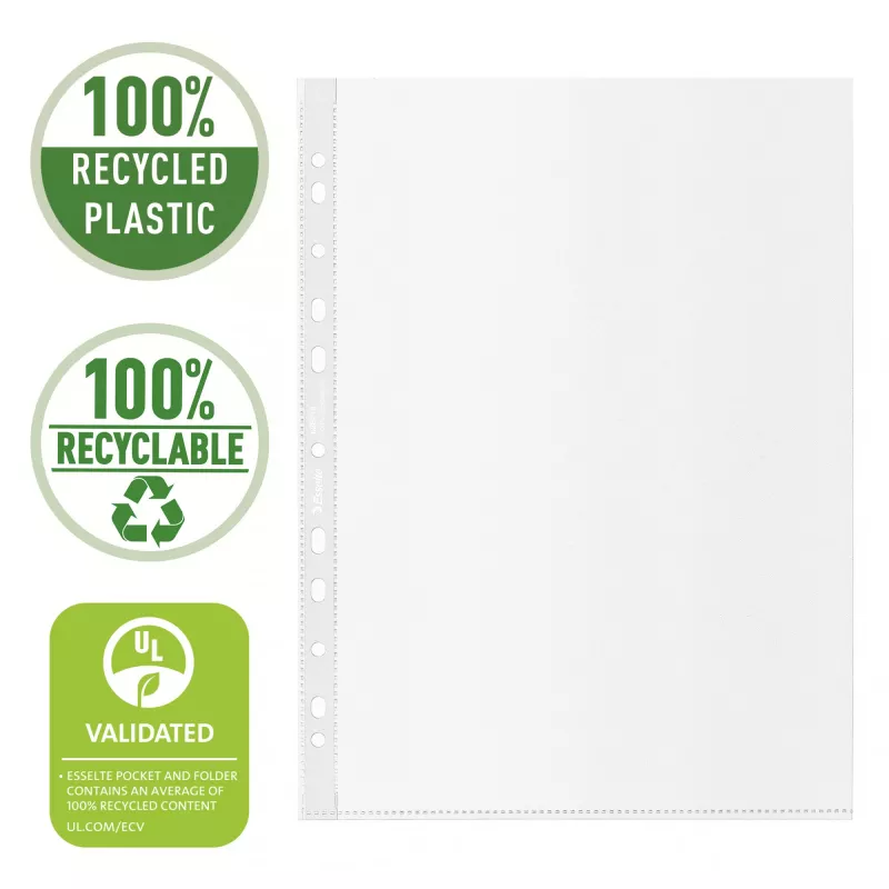 Esselte funda reciclada A4, 210 x 297 mm (A4), transparente, polipropileno (PP), vertical, apertura superior, 0,07 mm