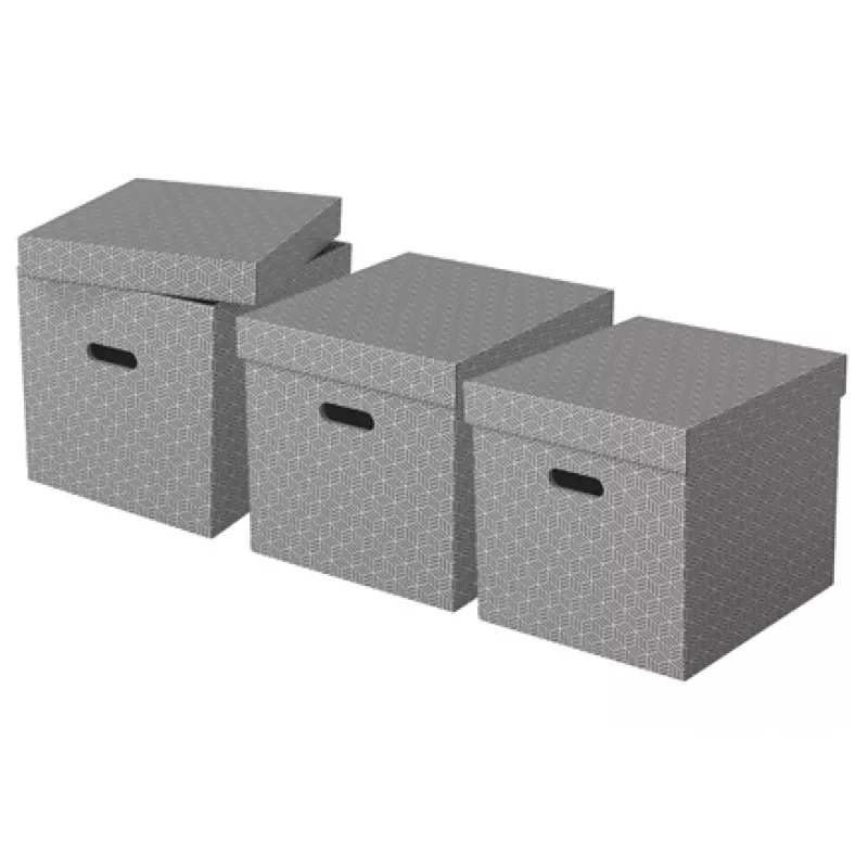 Esselte caja de almacenamiento Home Storage Box Cube, pack de 3, cartón, gris, 320 mm, 315 mm, 365 mm, 850 g