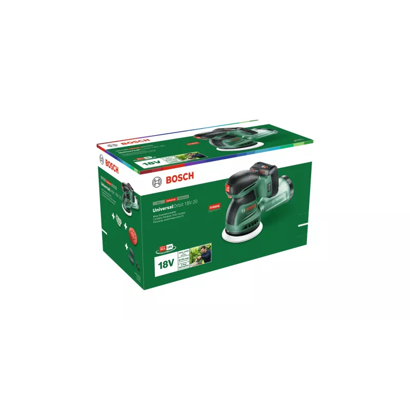 Bosch UniversalOrbit 18V-20 (BareTool), lijadora excéntrica, orbital, verde, Alemania, batería, 18 V