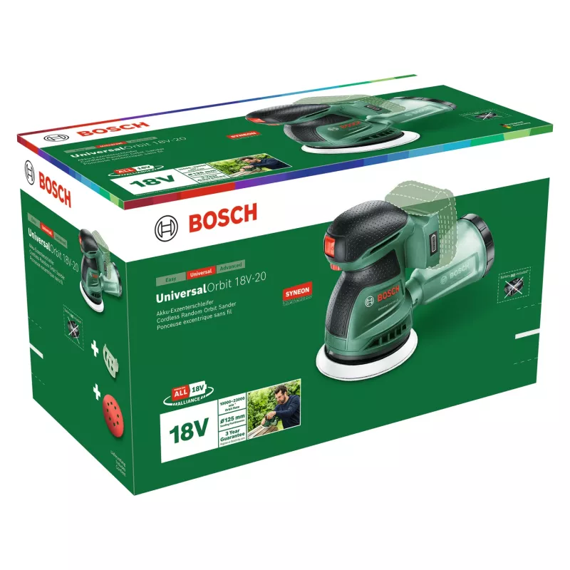 Bosch UniversalOrbit 18V-20 (BareTool), lijadora excéntrica, orbital, verde, Alemania, batería, 18 V
