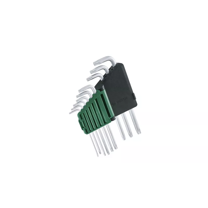 Bosch 1 600 A02 Z9C, Juego de llaves en L Torx, TX10, TX15, TX20, TX25, TX27, TX30, TX40, TX8, TX9, Verde, Plata, Acero, Plástico, 69 mm