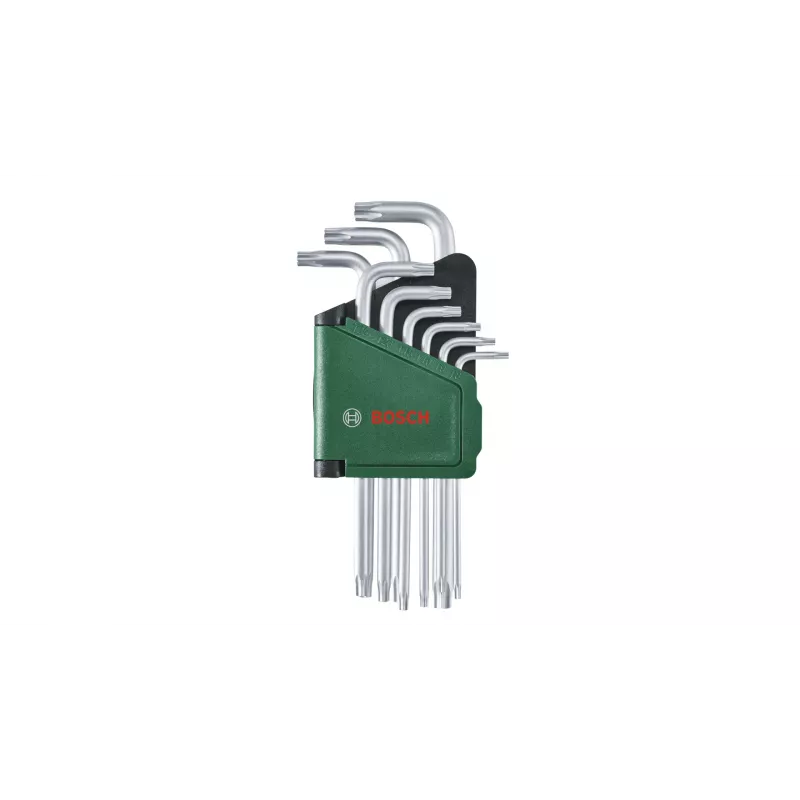 Bosch 1 600 A02 Z9C, Juego de llaves en L Torx, TX10, TX15, TX20, TX25, TX27, TX30, TX40, TX8, TX9, Verde, Plata, Acero, Plástico, 69 mm