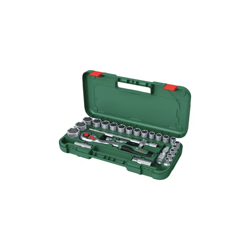 Bosch 1600A02Z9F juego de carraca y llaves de vaso de 1/2 in, 25 uds., verde