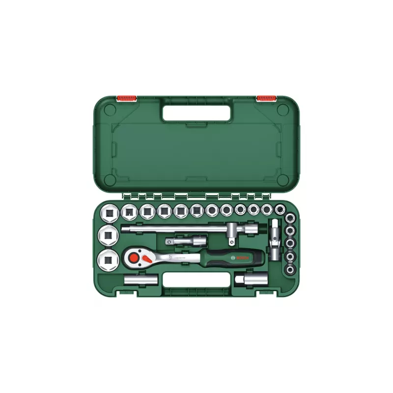 Bosch 1600A02Z9F juego de carraca y llaves de vaso de 1/2 in, 25 uds., verde