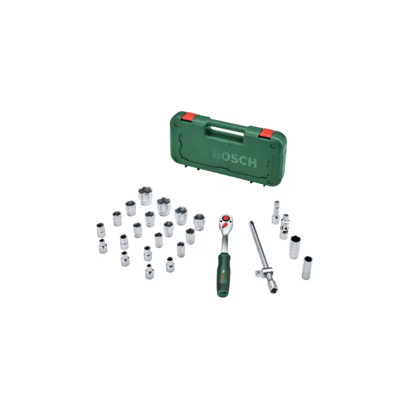 Bosch 1600A02Z9F juego de carraca y llaves de vaso de 1/2 in, 25 uds., verde