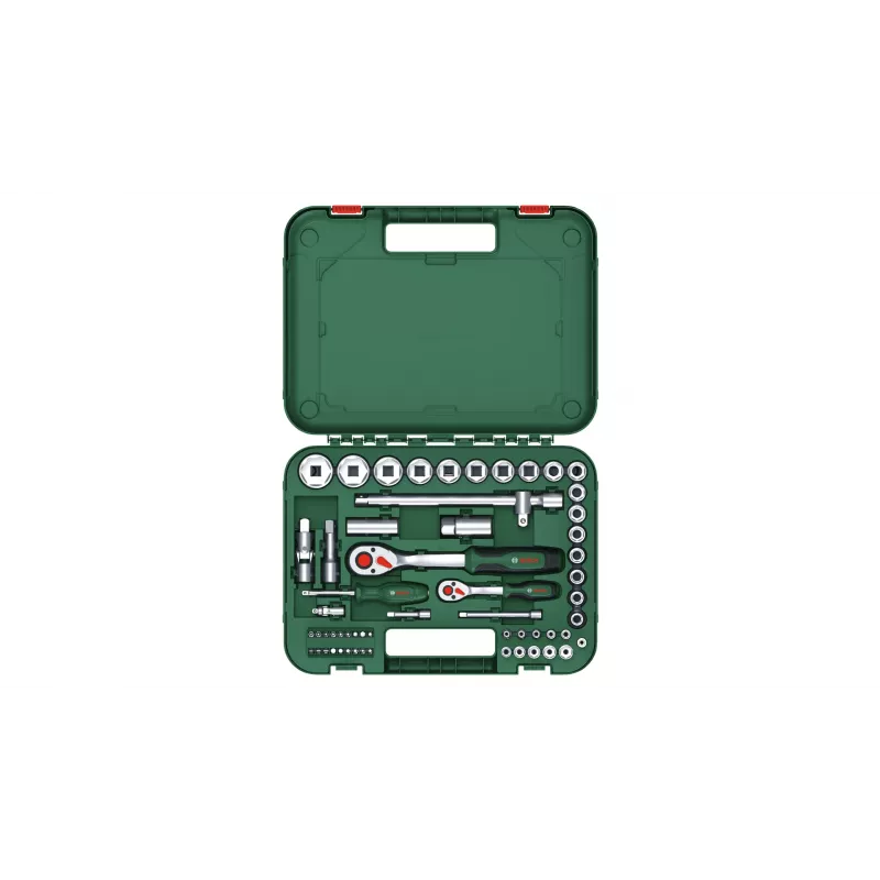 Bosch 1600A02Z9G 1/2 + 1/4 juego de carraca y llaves de vaso, 56 uds., verde