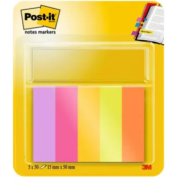 Post-it® Marcadores de notas adhesivas, rectangulares, verde/naranja/rosa/violeta/amarillo, 50 hojas, autoadhesivos