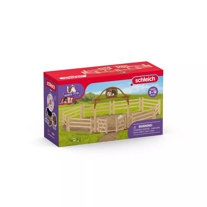 schleich HORSE CLUB Paddock con puerta de entrada, valla de figuras de juego, 5 años, cuadra, caballos, beige, marrón
