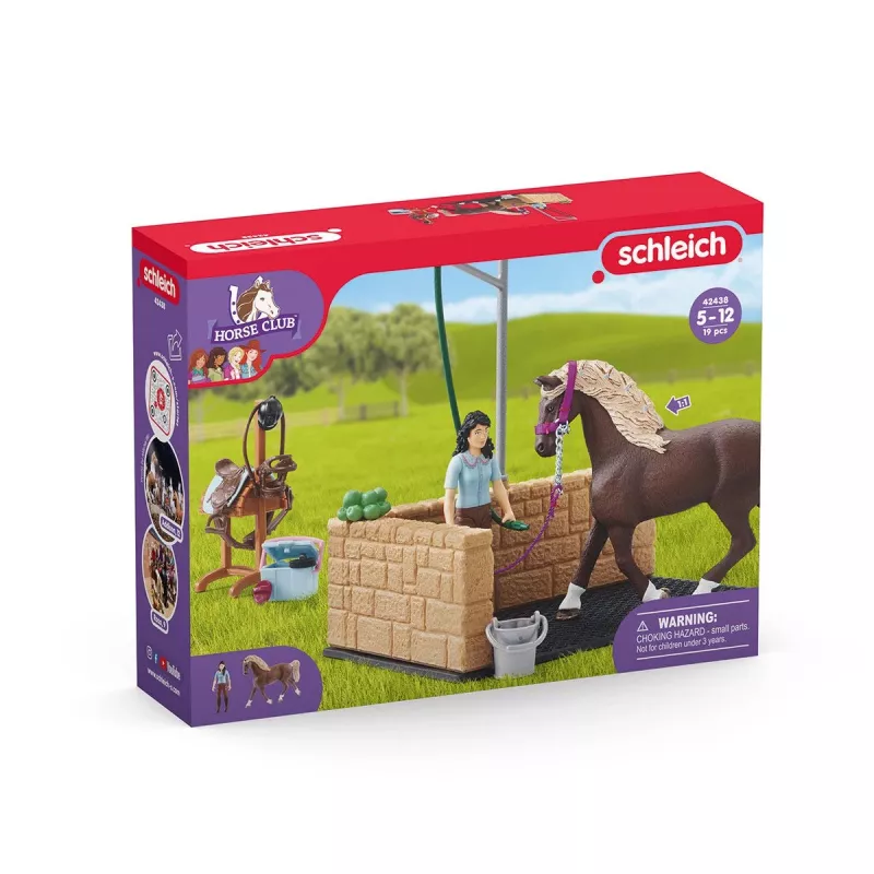 schleich HORSE CLUB Zona de lavado con Emily y Luna, animal, cuadra, caballos, 5 años, multicolor, plástico