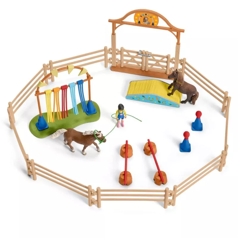 schleich Entrenamiento de agility para pony, agility, animales de granja/juguete de granja, 3 años, multicolor, plástico