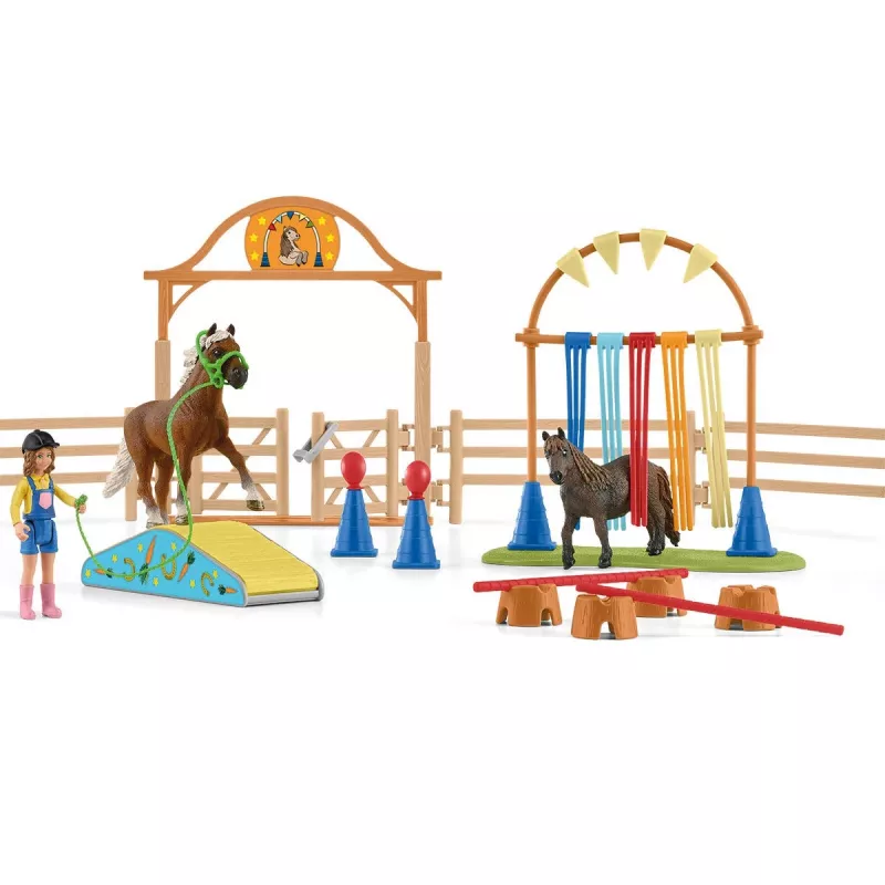schleich Entrenamiento de agility para pony, agility, animales de granja/juguete de granja, 3 años, multicolor, plástico