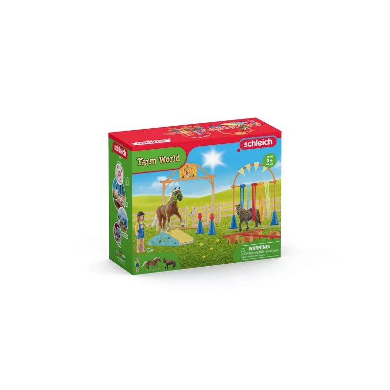 schleich Entrenamiento de agility para pony, agility, animales de granja/juguete de granja, 3 años, multicolor, plástico