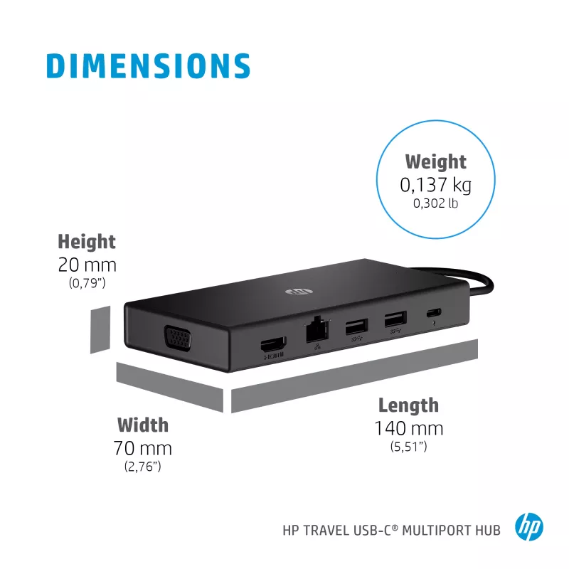 HP 65W USB-C fuente de alimentación de viaje fina, portátil, universal, 90 V, 47 - 63 Hz, 65 W, 20 V