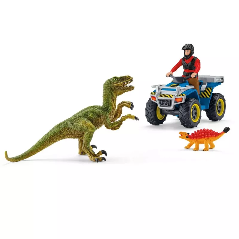 Set de juego Schleich Dinosaurs quad huida del velocirraptor