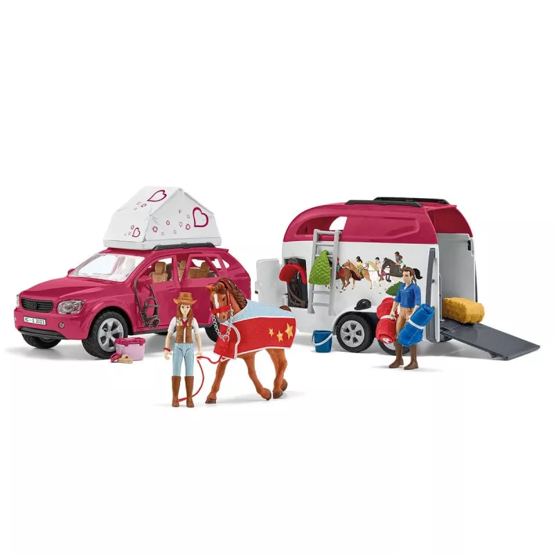 schleich HORSE CLUB aventuras a caballo con coche y remolque, acción/aventura, camping, caballos, 5 año(s), multicolor, plástico