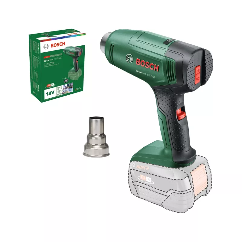 Bosch EasyHeat 18V-500 pistola de aire caliente a batería, Solo (sin batería ni cargador), verde/negro