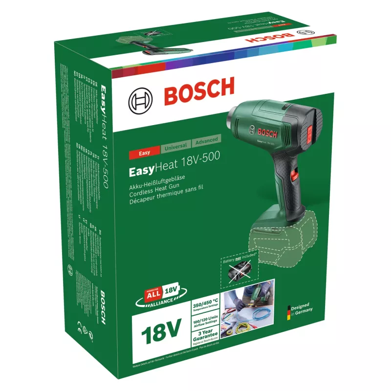 Bosch EasyHeat 18V-500 pistola de aire caliente a batería, Solo (sin batería ni cargador), verde/negro