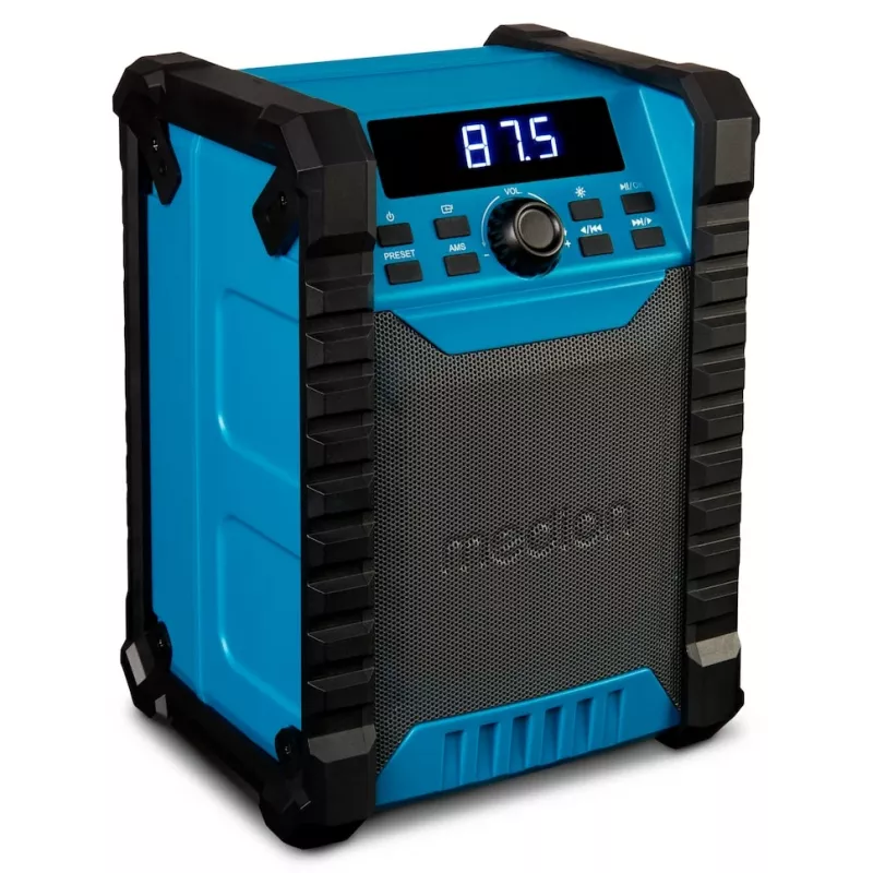 Radio digital portátil MEDION LIFE E65895 (MD 43895) — sintonizador PLL, 10 W RMS, LCD, Bluetooth 10 m, IP54, antena externa, negro/azul
