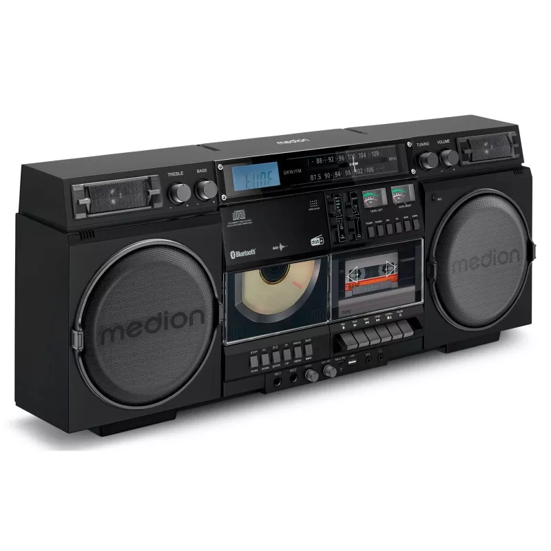 Sistema de música MEDION LIFE P66538 — 20 W, altavoz de 2 vías, DAB+/FM/PLL, Bluetooth, pantalla LCD, negro