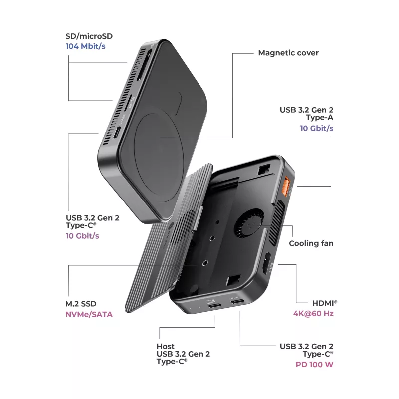 ICY BOX IB-DK4071M-CU31 USB 3.2 Gen 2 (3.1 Gen 1) Type-C negro