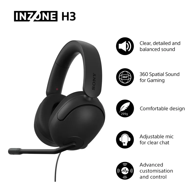 Auriculares con cable Over-Ear Sony INZONE H3 – Negro, modelo MDRG300B.CE7