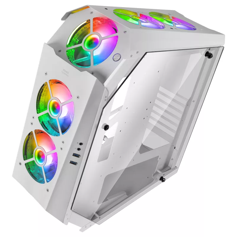 Mars Gaming MC51W Caja gaming ATX para PC blanca con doble cristal templado, 5 ventiladores RGB de 12 cm