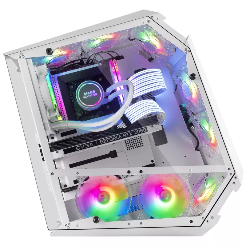 Mars Gaming MC51W Caja gaming ATX para PC blanca con doble cristal templado, 5 ventiladores RGB de 12 cm