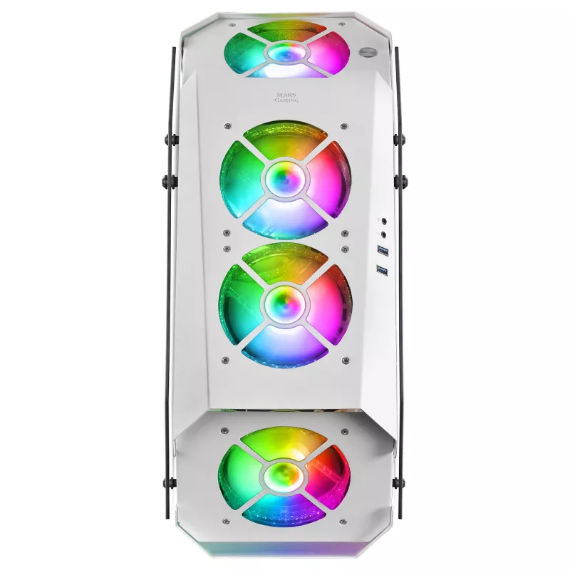 Mars Gaming MC51W Caja gaming ATX para PC blanca con doble cristal templado, 5 ventiladores RGB de 12 cm