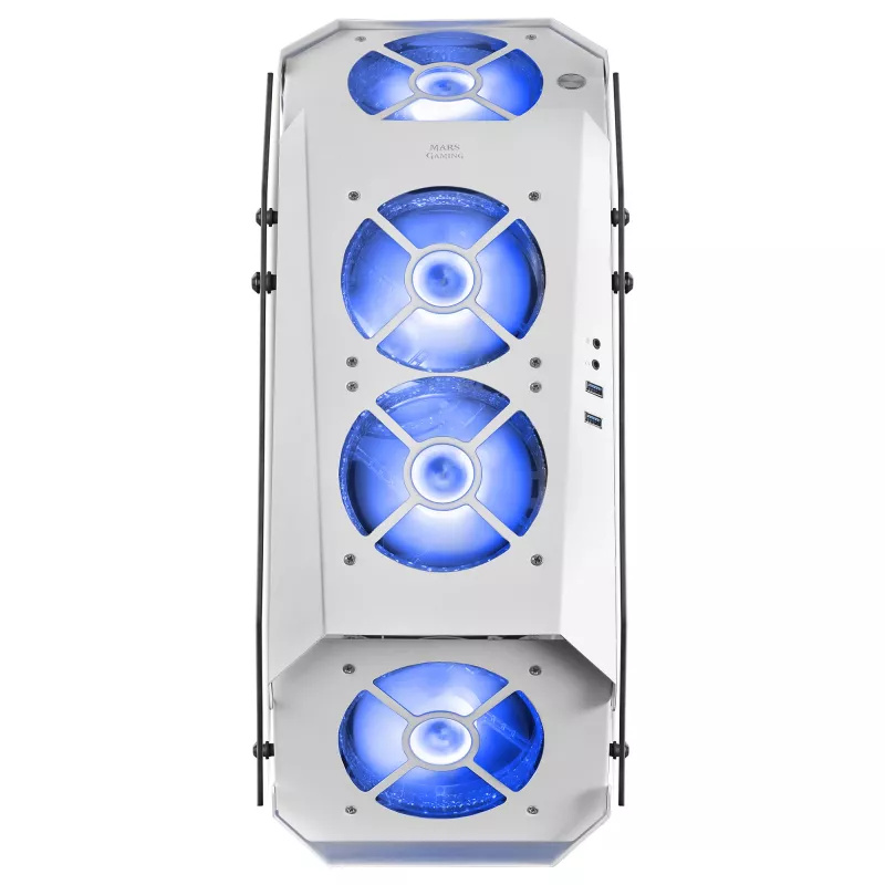 Mars Gaming MC51W Caja gaming ATX para PC blanca con doble cristal templado, 5 ventiladores RGB de 12 cm