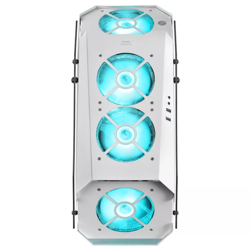 Mars Gaming MC51W Caja gaming ATX para PC blanca con doble cristal templado, 5 ventiladores RGB de 12 cm
