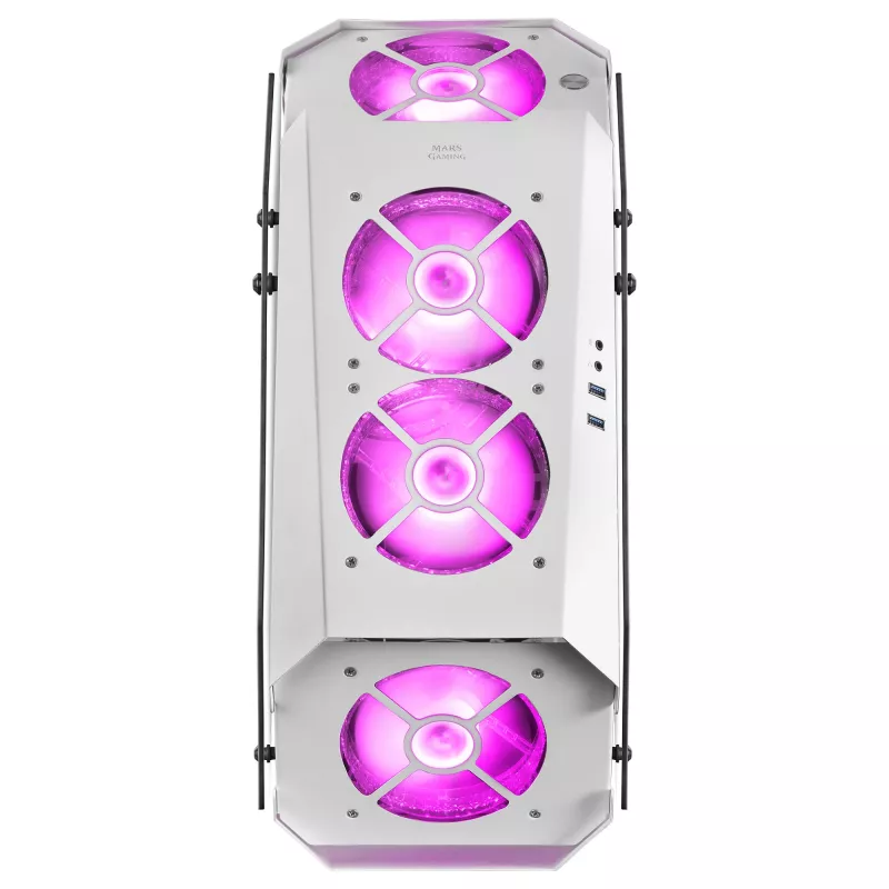 Mars Gaming MC51W Caja gaming ATX para PC blanca con doble cristal templado, 5 ventiladores RGB de 12 cm