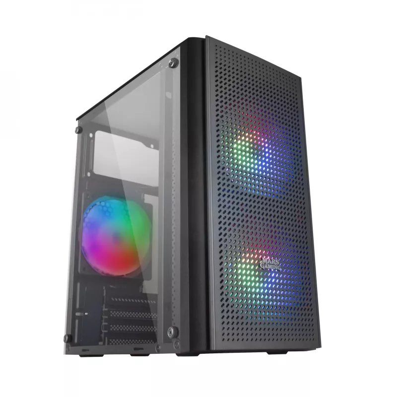 Mars Gaming MC300 caja de PC micro ATX con cristal templado 3 ventiladores FRGB negra