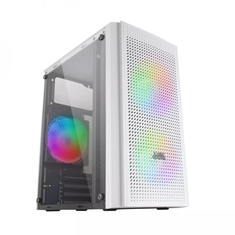 Mars Gaming MC300W caja micro-ATX con cristal templado, 3 ventiladores FRGB, blanca
