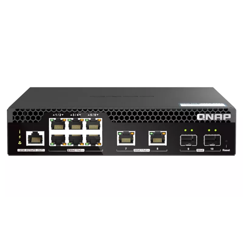 QNAP QSW-M2106PR-2S2T switch de red gestionado L2 10G Ethernet (100/1000/10000) Power over Ethernet (PoE) 1U negro