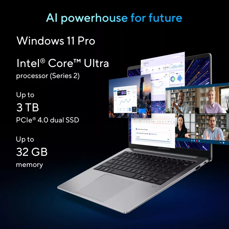 ASUS ExpertBook P5 P5405CSA-NZ0174X Intel Core Ultra 5 226V Portátil 35,6 cm (14 inch) WQXGA 16 GB LPDDR5x-SDRAM 512 GB SSD Wi-Fi 6E (802.11ax) Windows 11 Pro US International Gris