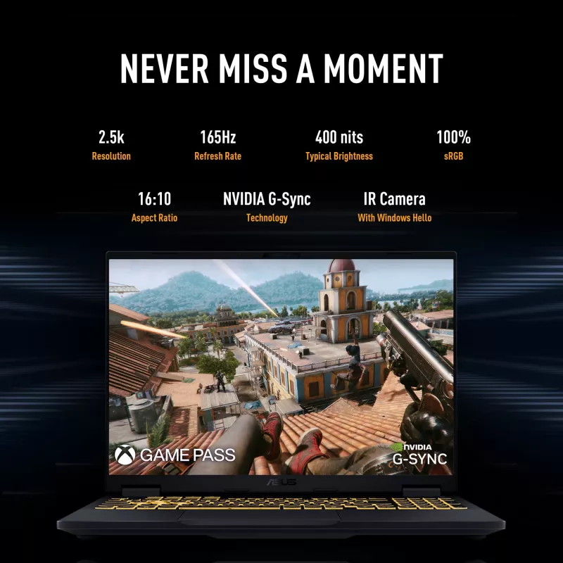 ASUS TUF Gaming F16 FX608JPR-QT014W Intel® Core™ i7 i7-14650HX Portátil 40,6 cm (16 inch) WQXGA 32 GB DDR5-SDRAM 1 TB SSD NVIDIA GeForce RTX 5070 Wi-Fi 6E (802.11ax) Windows 11 Home Neerlandés Negro, Gris