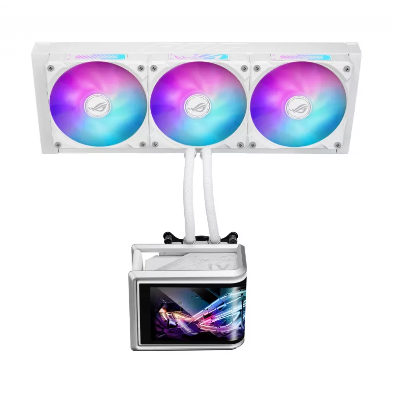 Refrigeración líquida todo en uno ASUS ROG Ryuo IV SLC 360 ARGB White Edition — Radiador de 360 mm, 3 ventiladores de 120 mm, pantalla AMOLED, compatibilidad con LGA 1700