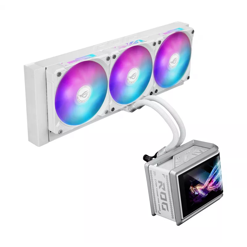 Refrigeración líquida todo en uno ASUS ROG Ryuo IV SLC 360 ARGB White Edition — Radiador de 360 mm, 3 ventiladores de 120 mm, pantalla AMOLED, compatibilidad con LGA 1700