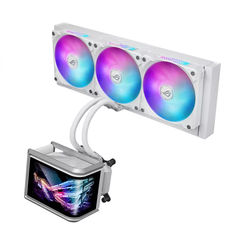 Refrigeración líquida todo en uno ASUS ROG Ryuo IV SLC 360 ARGB White Edition — Radiador de 360 mm, 3 ventiladores de 120 mm, pantalla AMOLED, compatibilidad con LGA 1700