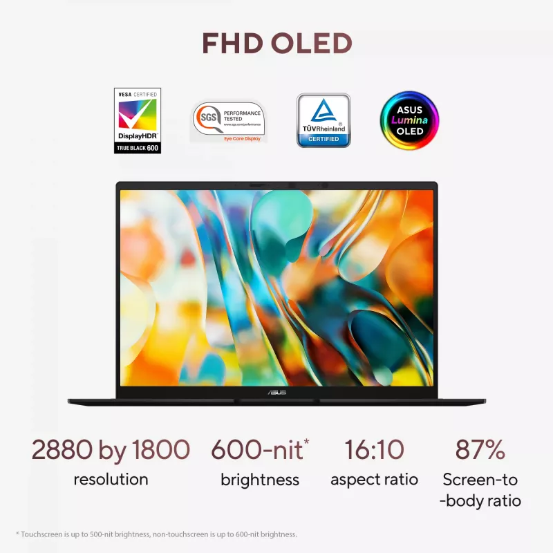 ASUS Zenbook 14 OLED UM3406GA-QD031W Copilot+ PC AMD Ryzen™ AI 7 445 Portátil 35,6 cm (14 inch) WUXGA 32 GB LPDDR5x-SDRAM 1 TB SSD Wi-Fi 6E (802.11ax) Windows 11 Home Neerlandés Negro