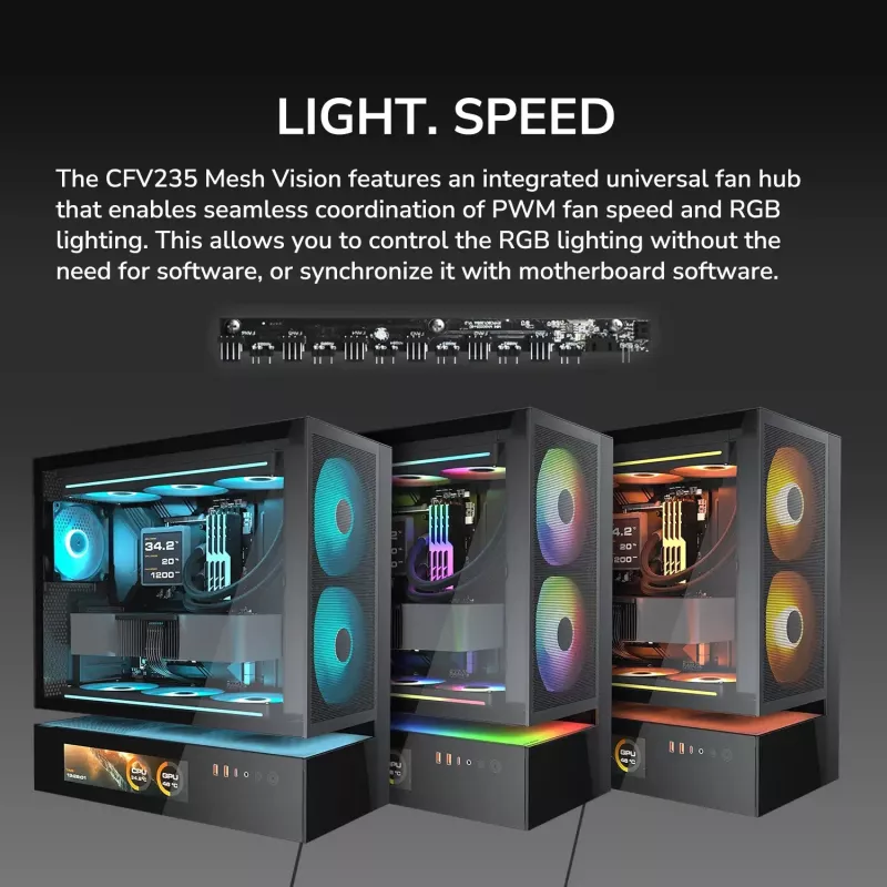 COUGAR Caja de PC semitorre CFV235 Vision — ARGB, LCD de 23,3 cm (9,16