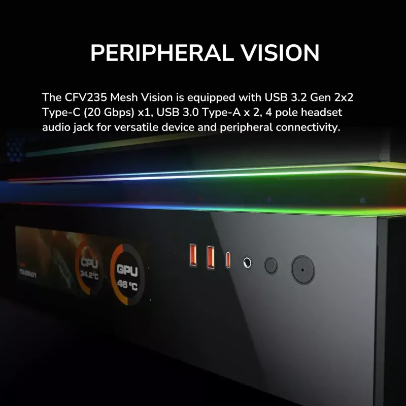COUGAR Caja de PC semitorre CFV235 Vision — ARGB, LCD de 23,3 cm (9,16