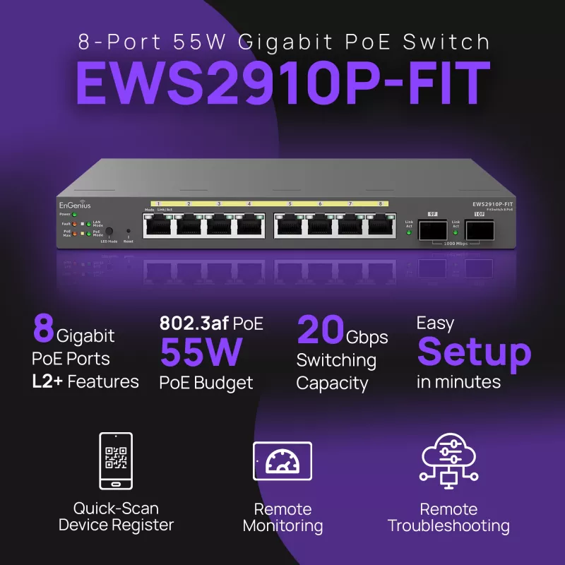 Switch gestionado EnGenius FitSwitch 8 PoE 8 puertos Gigabit Ethernet