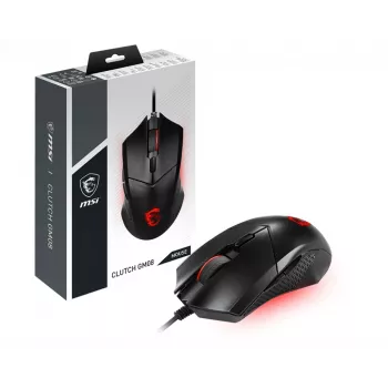 Ratón gaming óptico MSI CLUTCH GM08 'sensor óptico de 4200 DPI, 6 botones programables, diseño simétrico, interruptor duradero con más de 10 millones de clics, ajuste de peso, LED rojo'