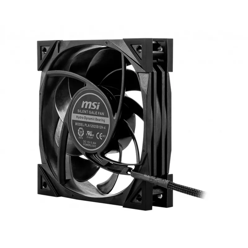Ventilador premium silencioso MSI MEG SILENT GALE P12 '120mm, PWM, Balanced Static Pressure Airflow, pala de ventilador LCP, rodamiento HDB, almohadillas antivibración, cable de 300mm'