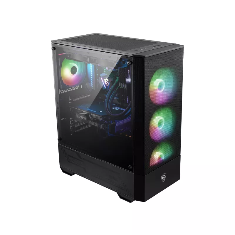 Caja para PC gaming MSI MAG FORGE 111R Mid Tower 'negra, 1 ventilador ARGB PWM de 120mm, hub ARGB 1-6, Mystic Light Sync, panel de cristal templado, ATX, mATX, mini-ITX'