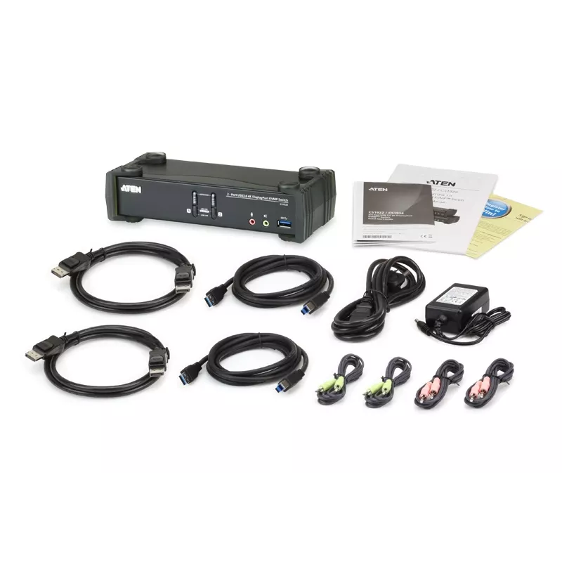 Switch KVMP™ ATEN de 2 puertos USB 3.1 Gen 1 4K DisplayPort 1.2 con audio (cable KVM incluido)