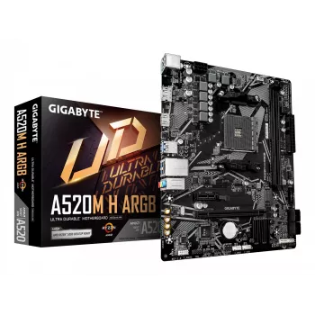 Placa base GIGABYTE A520M H ARGB - compatible con CPUs AMD Ryzen serie 5000, hasta 5100MHz DDR4 (OC), PCIe 3.0 x4 M.2, 1 GbE LAN, USB 3.2 Gen 1