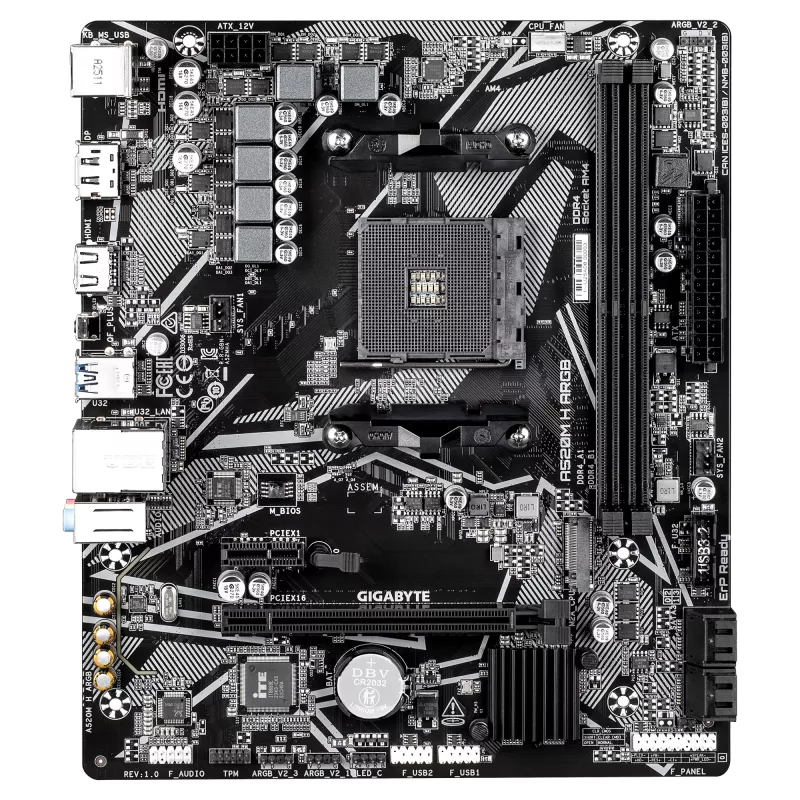 Placa base GIGABYTE A520M H ARGB - compatible con CPUs AMD Ryzen serie 5000, hasta 5100MHz DDR4 (OC), PCIe 3.0 x4 M.2, 1 GbE LAN, USB 3.2 Gen 1