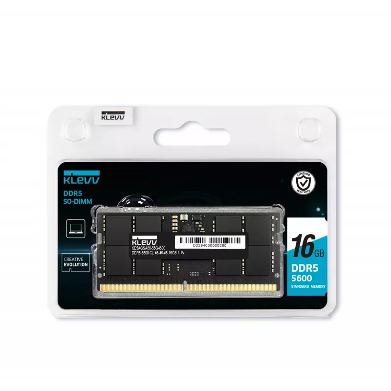 Klevv 16GB módulo de memoria RAM para portátil DDR5 5600MT/s PC5-44800 UNBUFFERED NON-ECC SODIMM 1,1V 2GX8 CL46